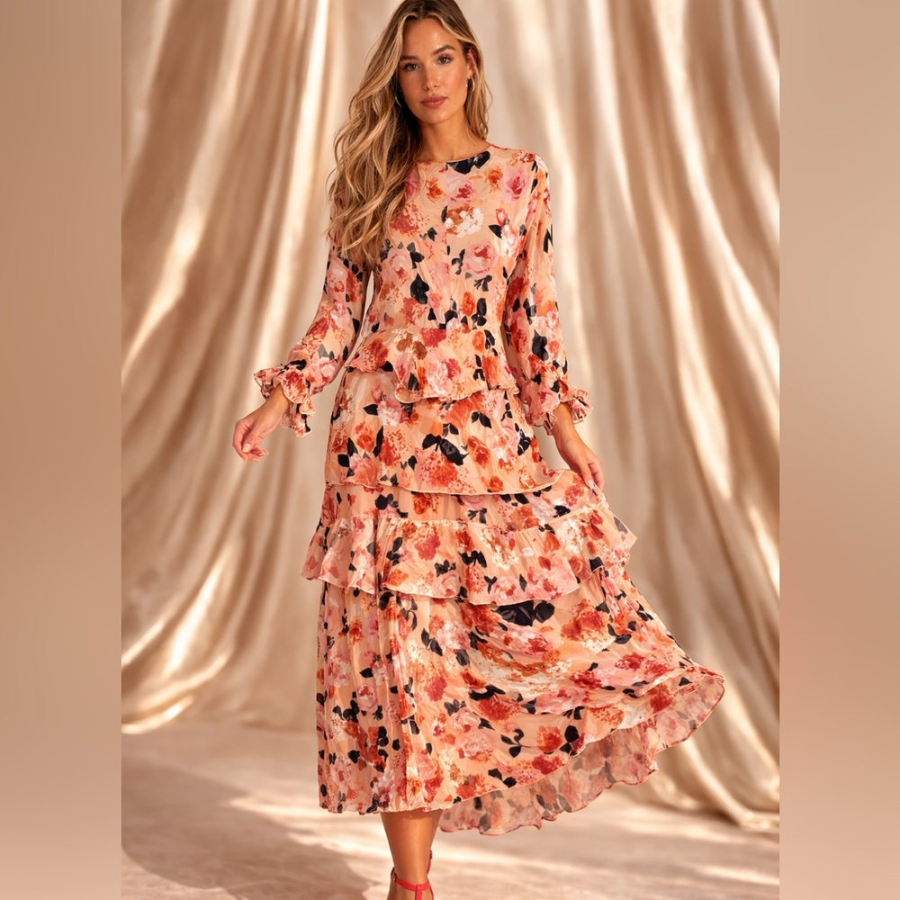 Anthro’s Jaase, Stunning Floral Long-Sleeve Tiered Dress,Exquisite EUC, Size S - Picture 9 of 14